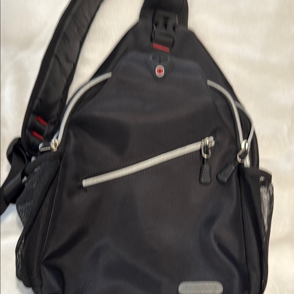 Black Crossbody Bag with Durable Fabric and Teardrop Shape